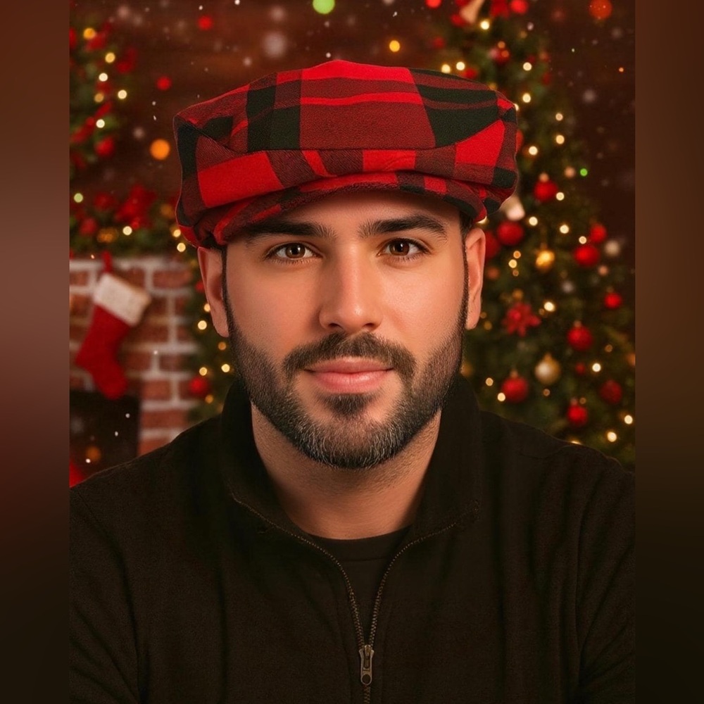 Red and Black Plaid Cap, Buffalo plaid hat, flat cap, Buffalo plaid flat cap,